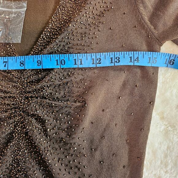 My Favorite Things Colleen Lopez Brown Beaded V- Neck Sweater XS - Picture 5 of 9